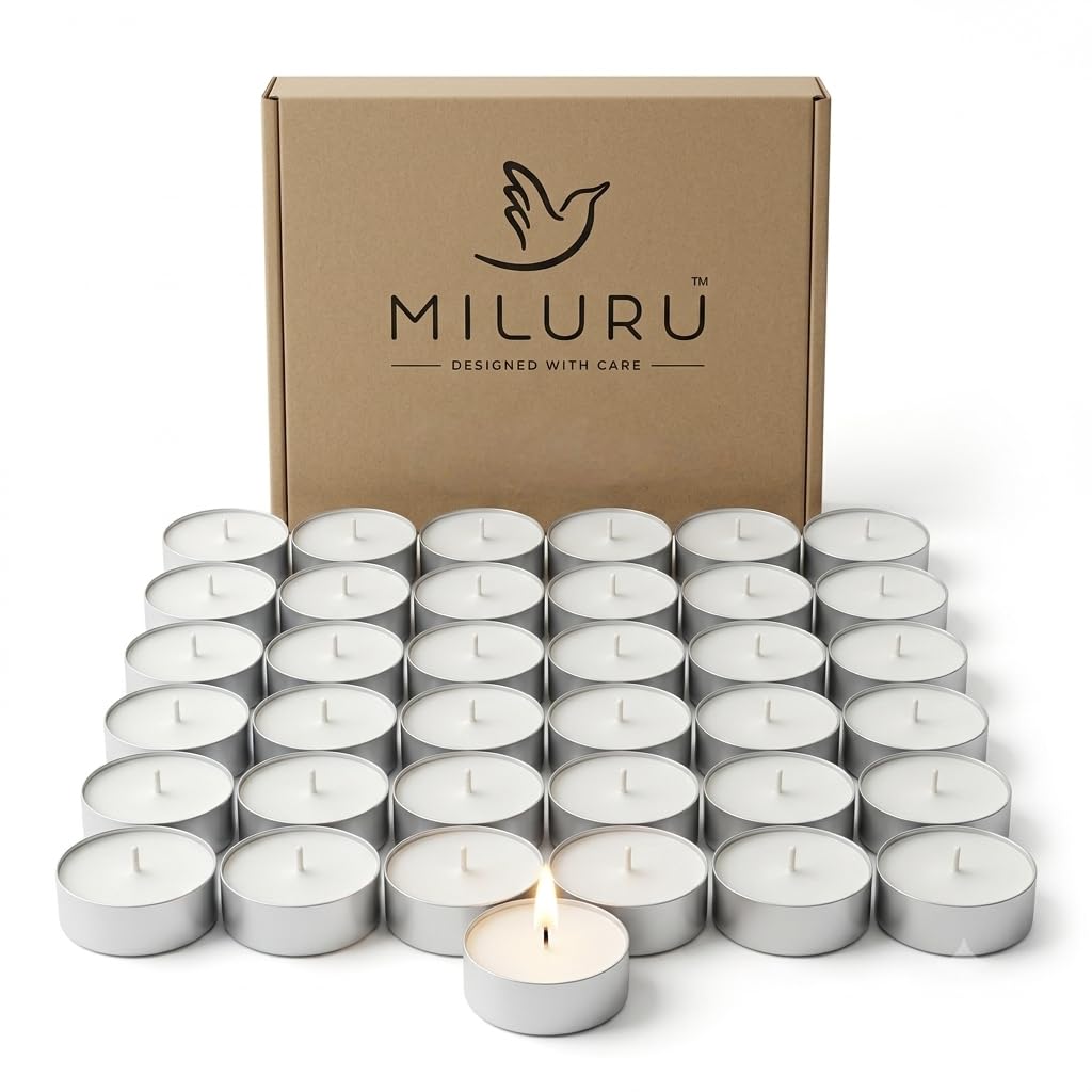Unscented Tea Light Candles Pack of 36 | Up to 3 Hours Burn Time | Premium Cotton Wick | Smokeless Wax Candles | Aluminium Cup | for Pooja, Diwali, Home Decor, Weddings & Parties-image-47