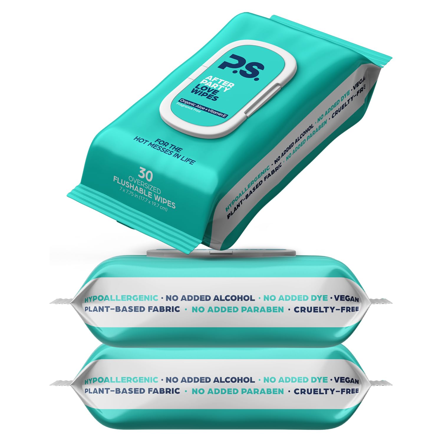 Afterparty Love Wipes - Oversized Flushable Wipes For Adults with Organic Aloe, Cucumber Extract, Oat Kernel Extract, & Vitamin E - Vegan, Plant Based