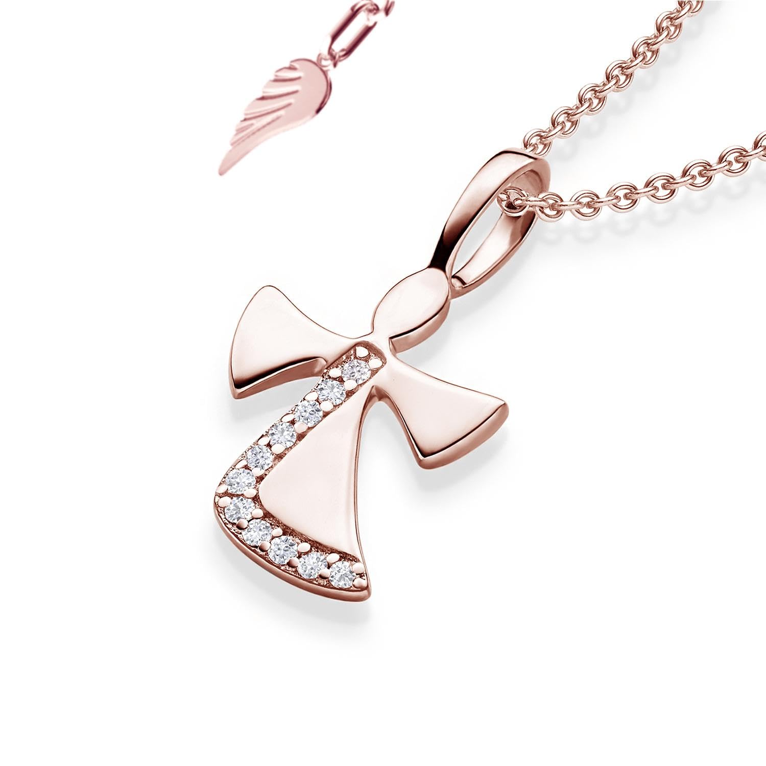 Geschenke zur Einschulung Mädchen, Schutzengel Kette Silber 925 Rosegold | Engel-Anhänger vergoldet Halskette, Geschenk Schulanfang Schultüte Inhalt Füllung Schulkind, Kinderschmuck
