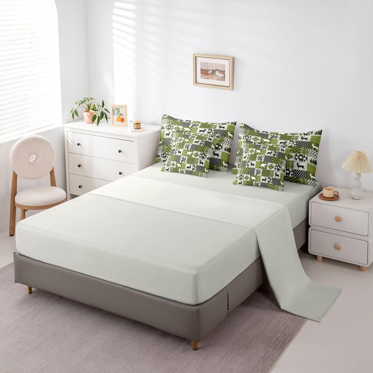 Feelyou Cabin Comforter Set with Sheets 7 Piece Queen Size Farmhouse Rustic Bed in a Bag Kids Boys Girls Bear Deer Bedding Set Country Lodge Bedroom Decor Green Breathable Soft Lightweight Microfiber
