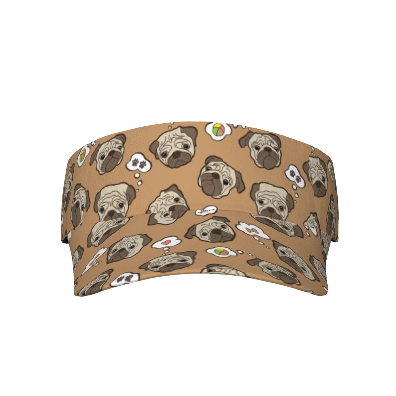 Anceky Unisex Pug Dog And Love Heart Sun Visor Hats For Women Men Teens Adjustable Summer Hat For Beach Tennis Golf Running Hiking Cap