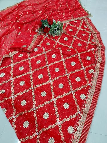 Image of Heavy Embroidery Work Semi Stitched Shimmer Silk Rajputi Poshak For Women Rajasthani Lehenga Choli
