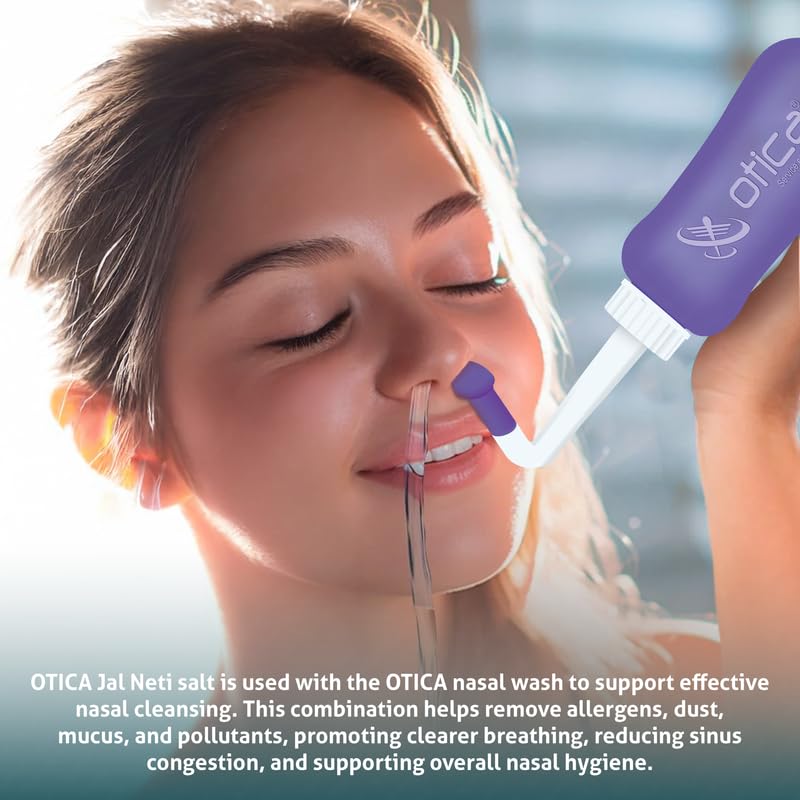 Image of OTICA Jal Neti Pots salt 385g with Spoon | Pharmaceutical Grade Non-Iodized Salt for Neti Pot & Sinus Rinse | Pure & Additive-Free Ayurvedic Nasal Cleansing | Made in India (pack of 1)