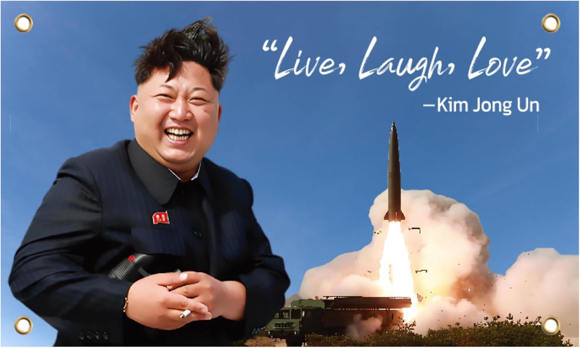 LUIVU 3x5 Feet Lightweight Polyester Flag, Live Love Laugh Kim Jong with Four Brass Grommets, Funny - Image 2
