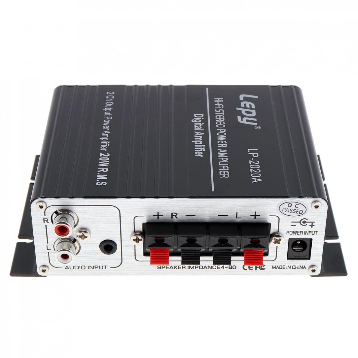 LP-2020A Amplificateur numérique Hi-Fi stéréo classe D avec alimentation 3 A pour amplificateur de moteur de voiture Noir