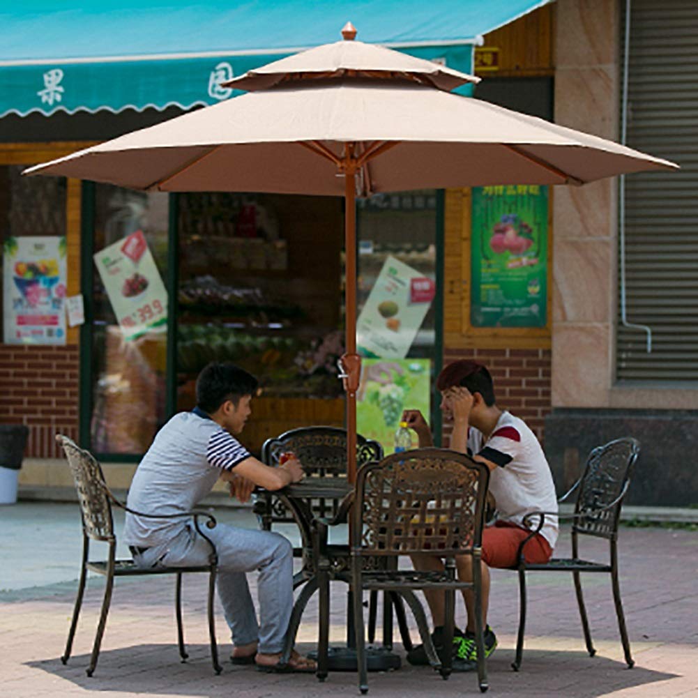 XJBTBA Parasol Parasol 8,9 stopy Parasol tarasowy Basen/altana Parasol słoneczny ze stabilną cementową podstawą, dwuwarstwowa wzmocniona kość parasola, wiatroszczelna (kolor: khaki)