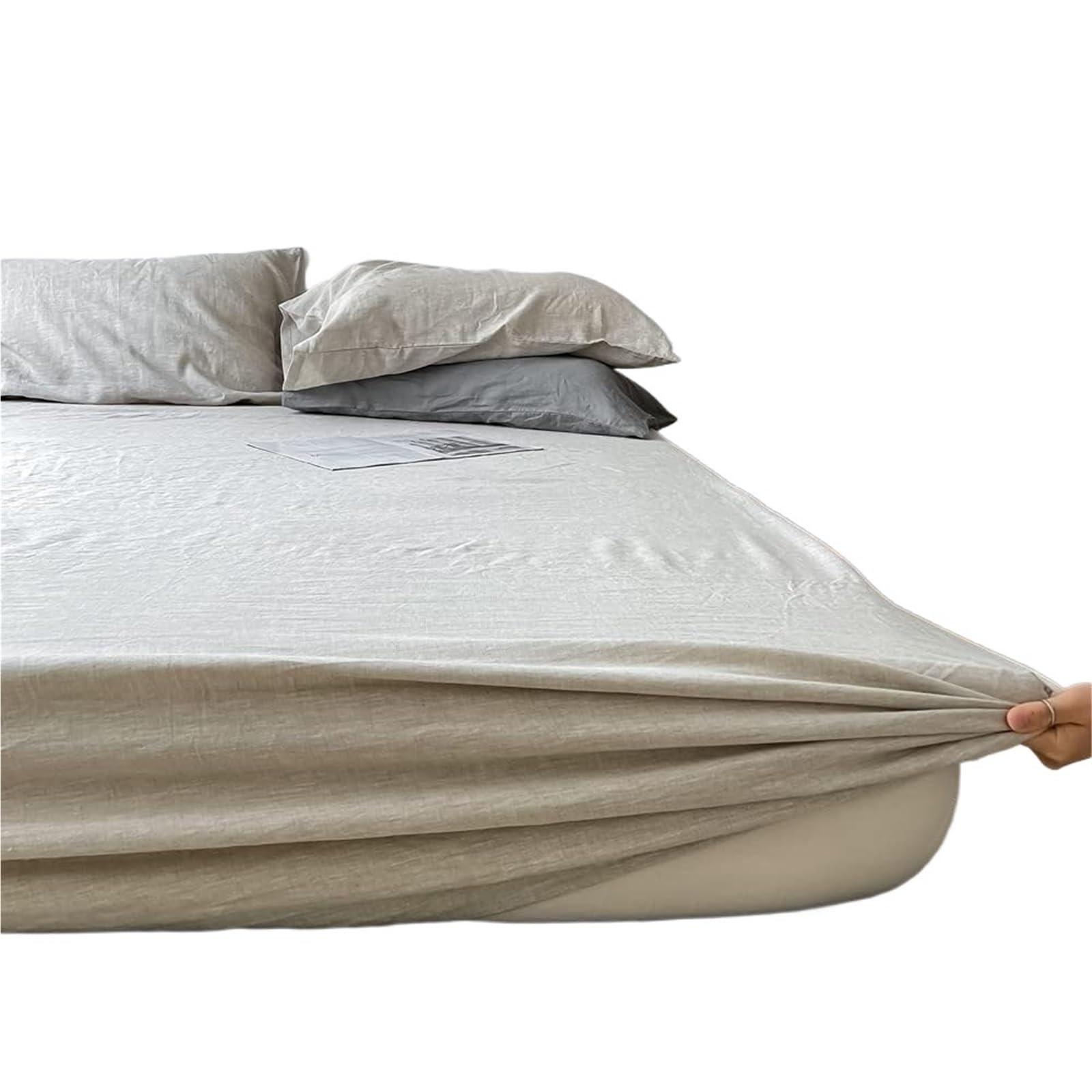 Lenzuolo con angoli in lino for letto matrimoniale, 1 pezzo, coprimaterasso profondo 14 pollici, lenzuola morbide in lino stonewashed stile fattoria(Linen,200x220 H35cm)