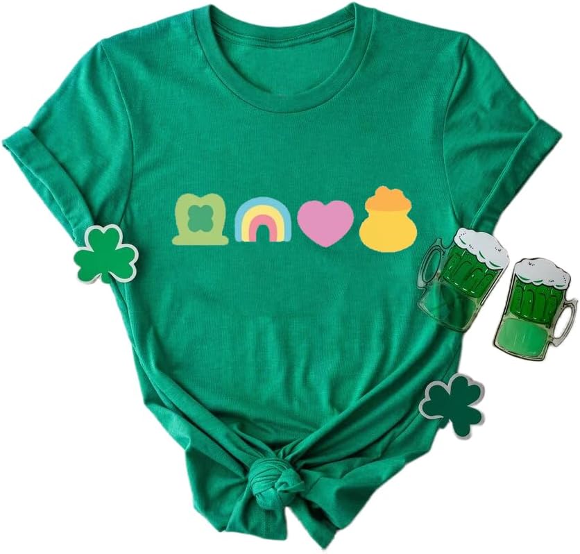 St Patricks Day Shirt Women Shamrock Lucky T-Shirts Cute Irish Lucky Shirts Short Sleeve Lucky St Patricks Day Shirt