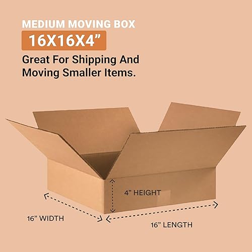 Miniatura 2 de AVIDITI Cajas de envío planas de 16 pulgadas de largo x 16 pulgadas de ancho x 4 pulgadas de alto (paquete de 25 unidades) Caja de cartón corrugado