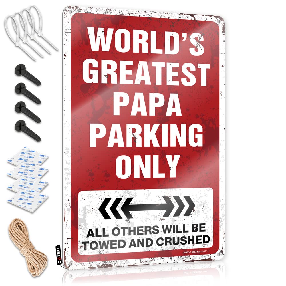 Mens, Art Funny Nice Wall Decor, Cottage Rustic Metal Tin Sign For Man Cave | Garden Holiday Gift Custom World's Greatest Papa Parking Only(20X30CM)