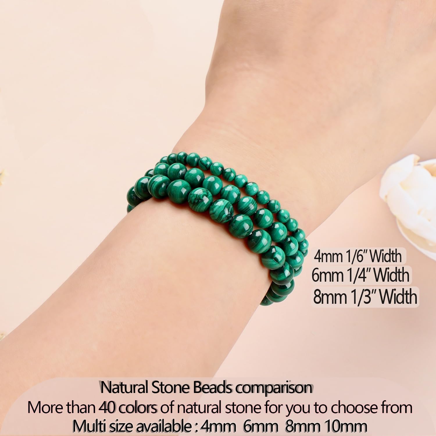LPBeads Handmade Natural Gemstone Stretch Elastic Bracelet Healing Crystal Round Stone Beads Jewelry Gifts for Women Men