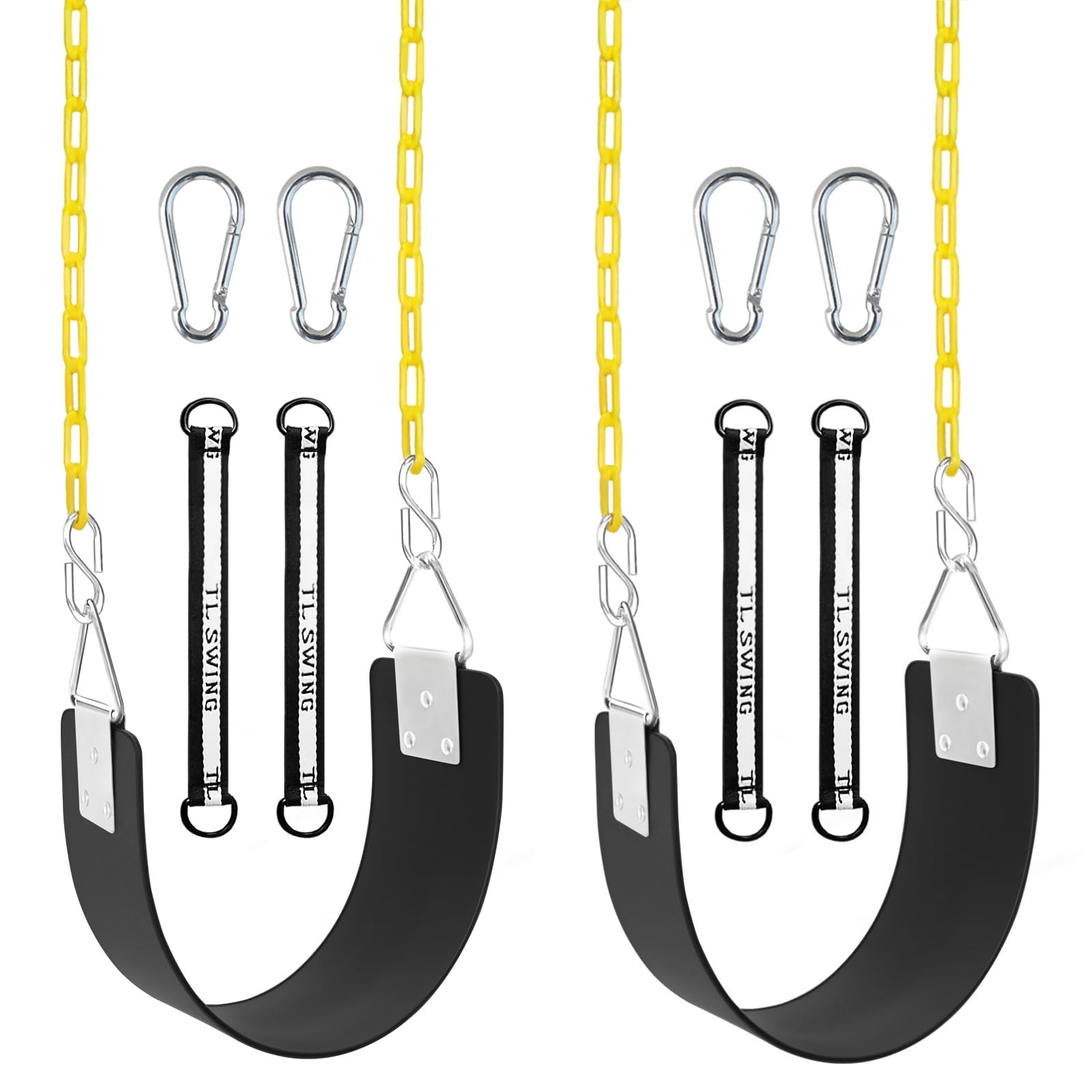 Juego de 2 columpios con anillo triangular de metal y cadenas antioxidantes de 66 pulgadas, accesorios para columpios de árbol con ganchos a presión y correas para colgar, soporta 300 libras, patio