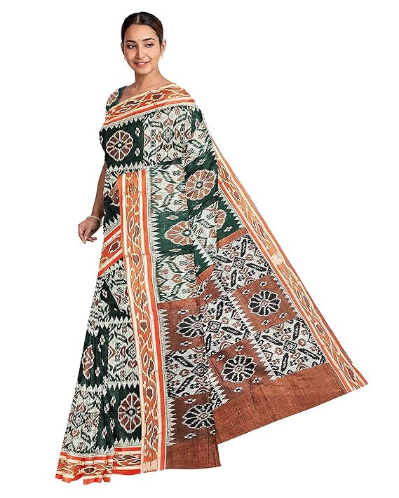 Image of Ikat Women's Cotton Saree, Handmade Pure Cotton Khandua Saree, Ikkat Orissa Traditional Handloom Saree without Blouse