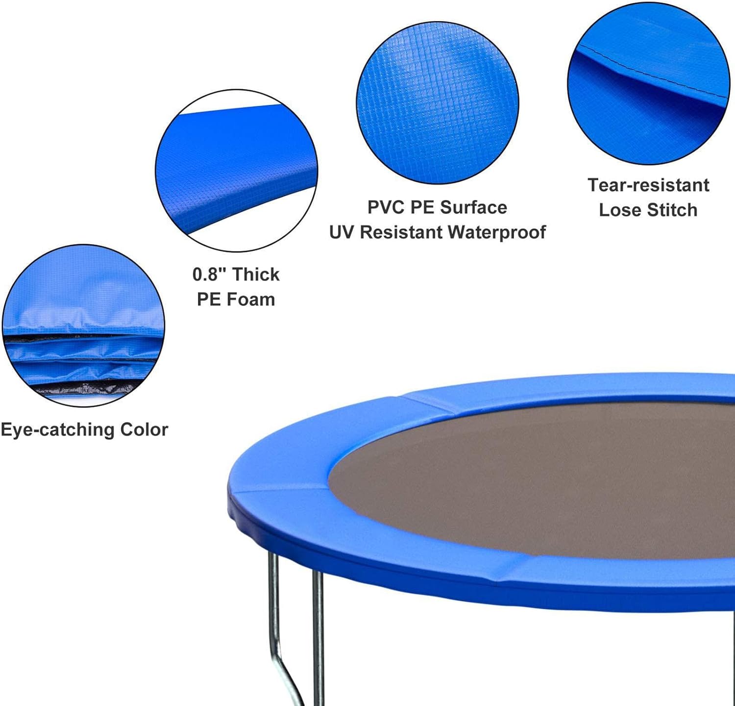 Trampoline Frame Pad Spring Cover Replacement | Trampoline Replacement Safety Pad | Waterproof Trampoline Accessories Spring Cover | Easy Install | Pad Fits Round Trampoline Frame 6/8/10/12/13/14 Ft