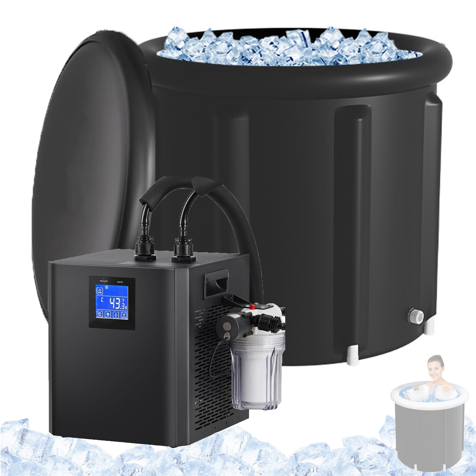 Cold Plunge Tub Kit, Ice Bath Chiller with Remote Control, Inflatable Ice Pod Cold Plunge with Pump & Filter, for Icy Recovery and Outdoor Therapy