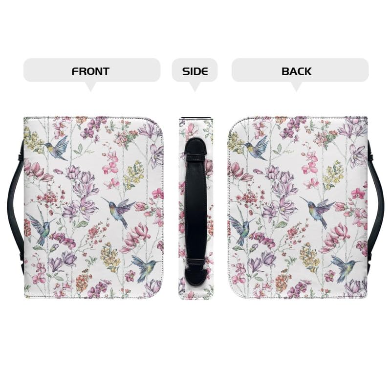 Garronmavis Sketch Flower Hummingbird Bible Covers for Women Watercolor Bird Bible Case with Handle, Floral Birds Bible Bag - 2XL - Image 4