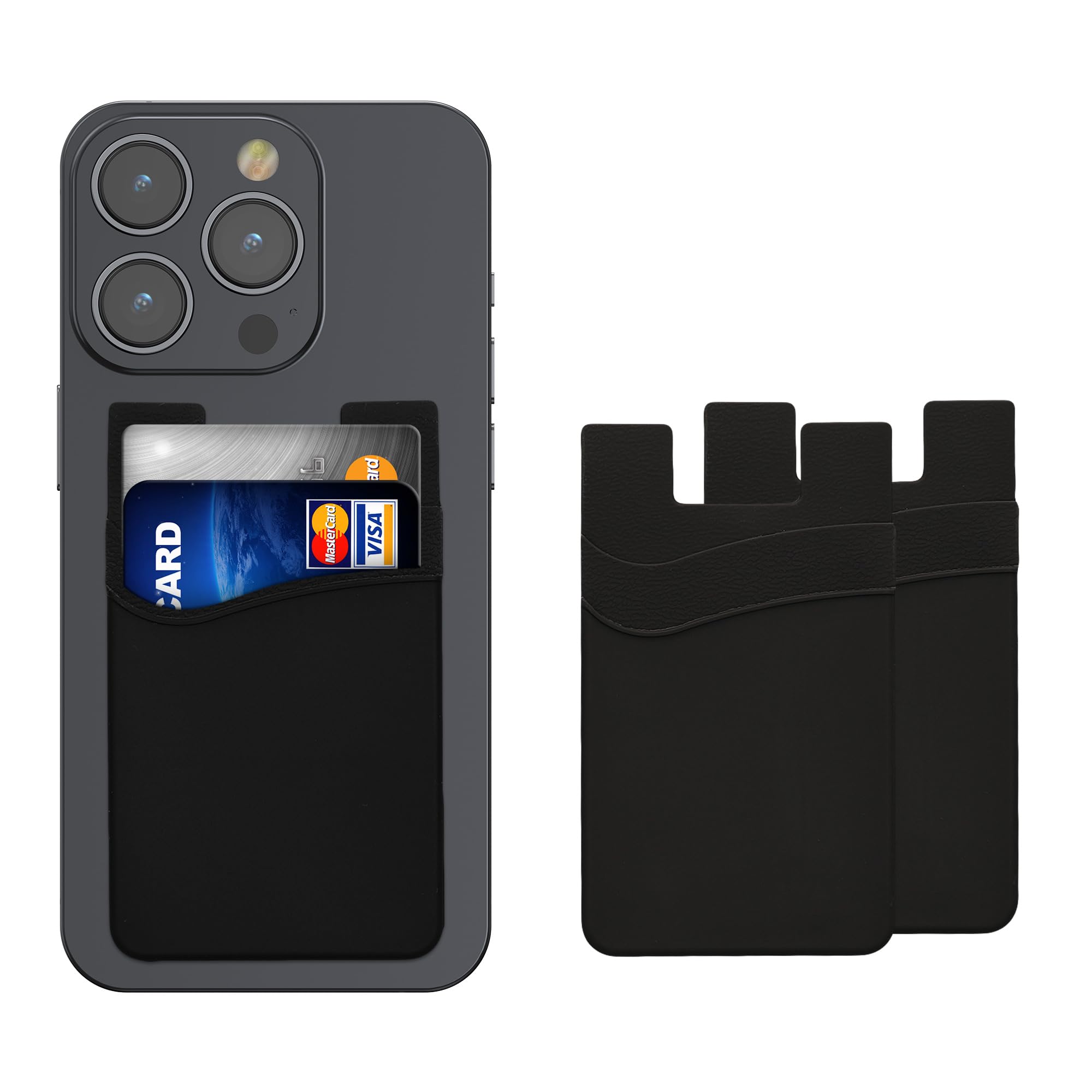 kwmobile Przyklejane etui na karty do telefonu (zestaw 3) - silikonowe etui na karty podwójne gniazdo portfel - przykleja się do tyłu telefonu - czarny/czarny/czarny