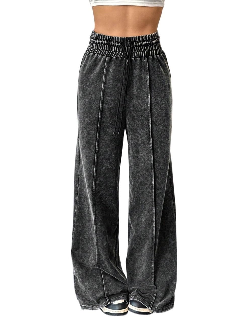 Fall High Waisted Wide Leg Loose Pant Trousers for Women with Pocket Flared Sweatpants Winter Cloth Outfits