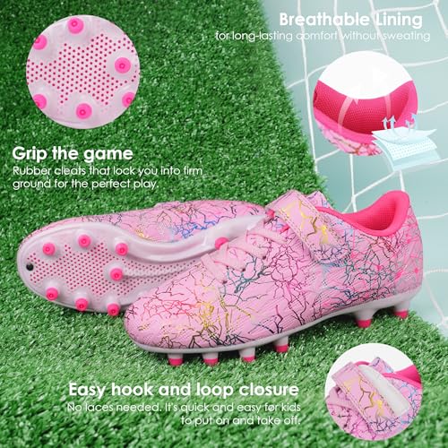 brooman Kids Firm Ground Soccer Cleats Girls Football Cleats with Shin Guards and Soccer Socks (11.5,Pink) by brooman - Used condition - Image 3