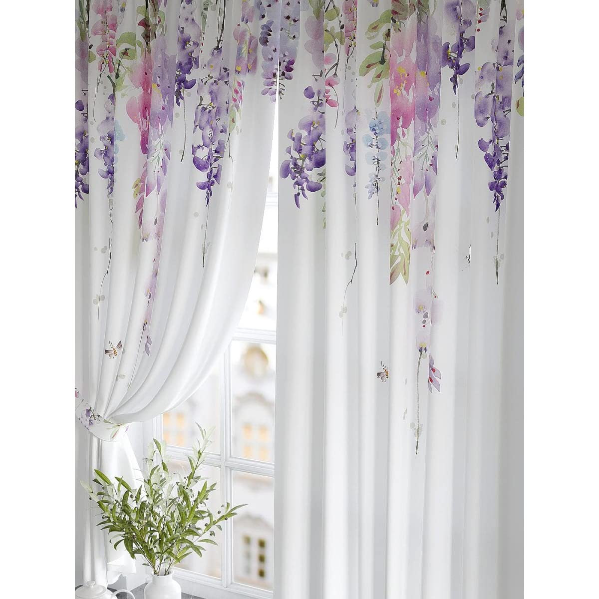 LHD HUB 3D Flowers Digital Printed Polyester Fabric Curtains for Bed Room, Living Room Kids Room Color Purple Window/Door/Long Door (D.N.98) (4 x 9 Feet (Size: 48 x 108 Inch) Long Door, 2)