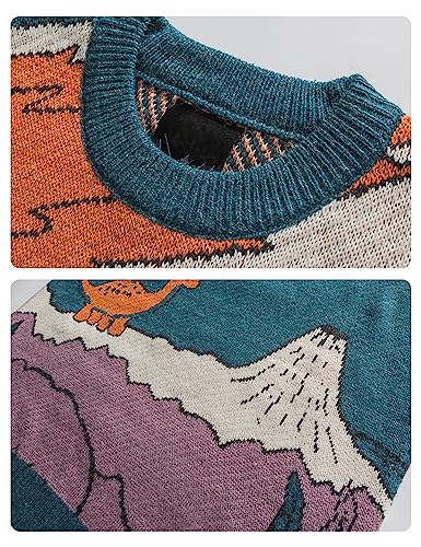 Image of Arssm Mens Oversized Dinosaur Sweater Knit Crewneck Vintage Tops