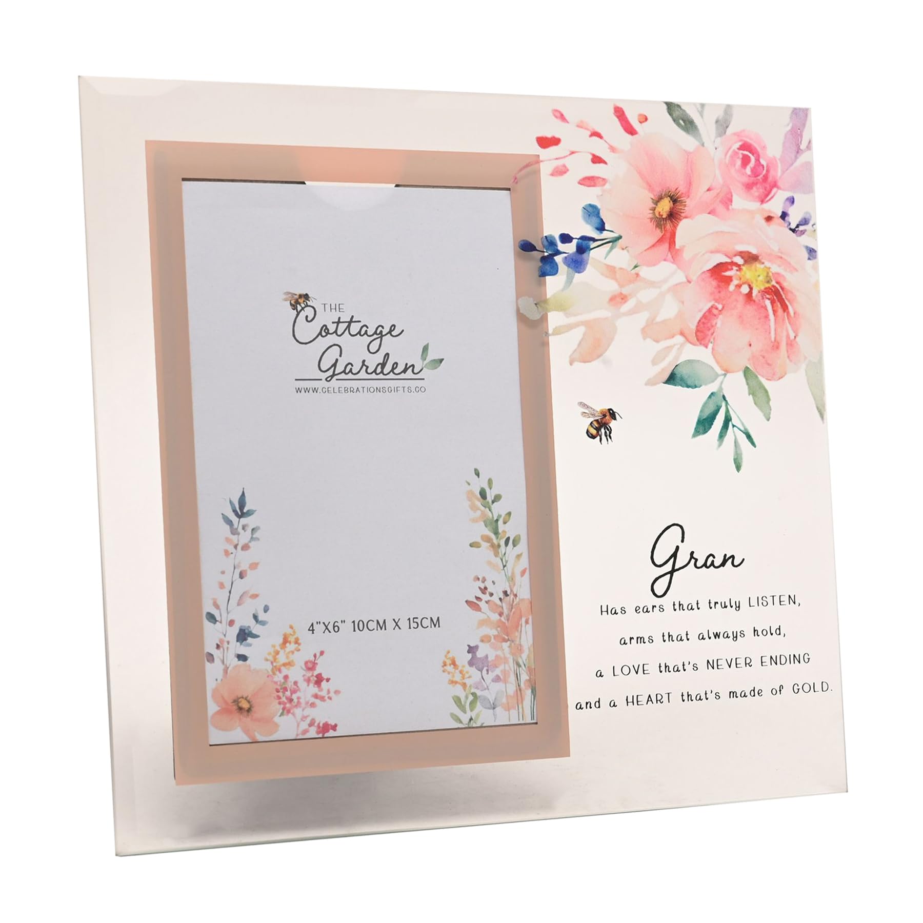 Floral Glass Photo Frame with Wording and Holds 4'x6' Photo (Gran)