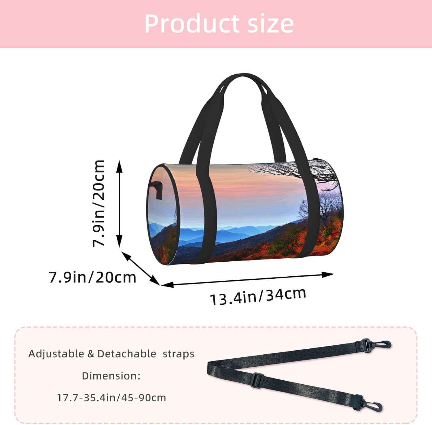 Blue Ridge Mountains Print Sports Tote Bag Lightweight Water-Resistant Gym Backpack Travel Supplies