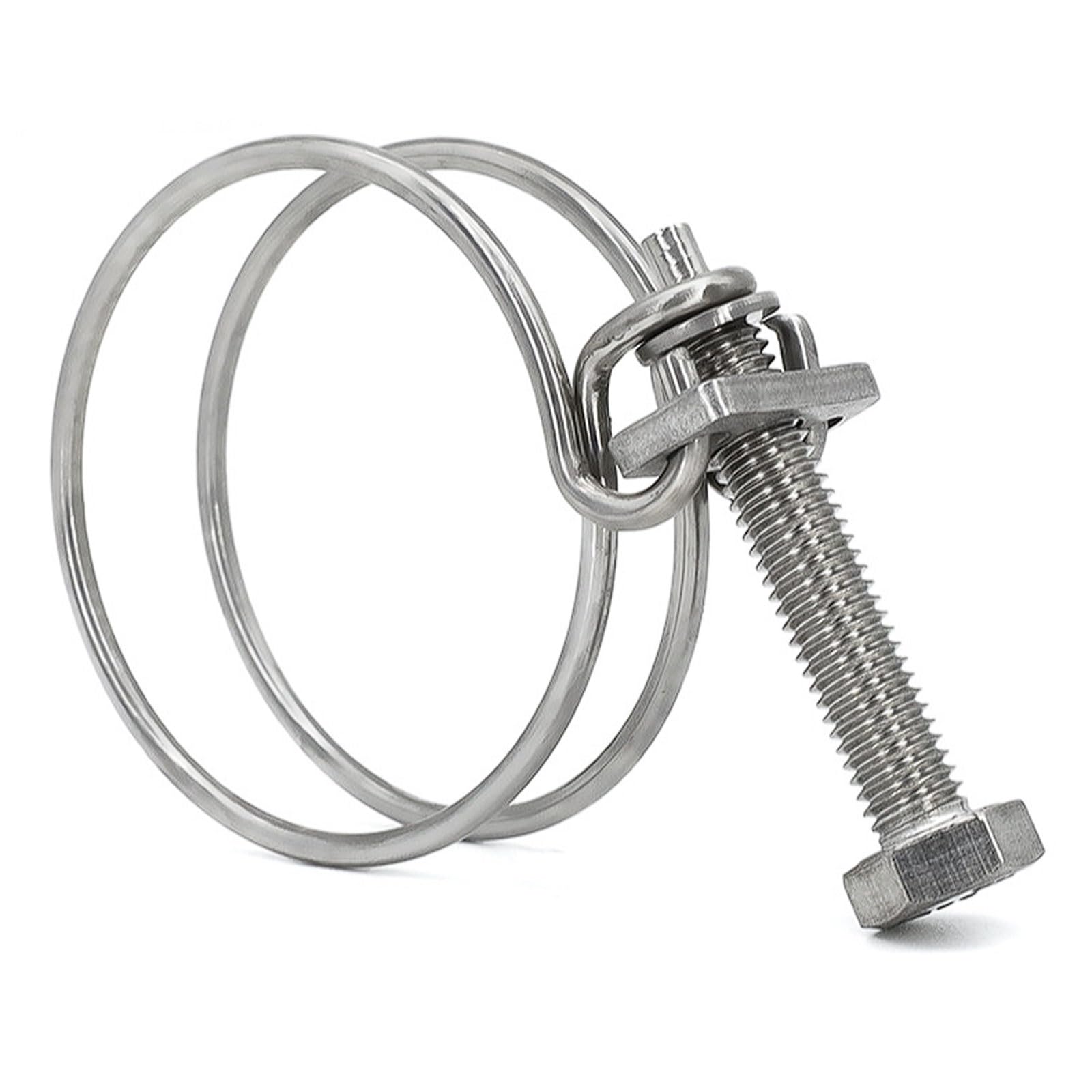 304 Stainless Steel Double Wire Hose Clamps, Worm Gear Clamp for Fuel Oil Coolant Water Air Pipe, Marine Plumbing(28-32 * 2MM (5 Pieces))