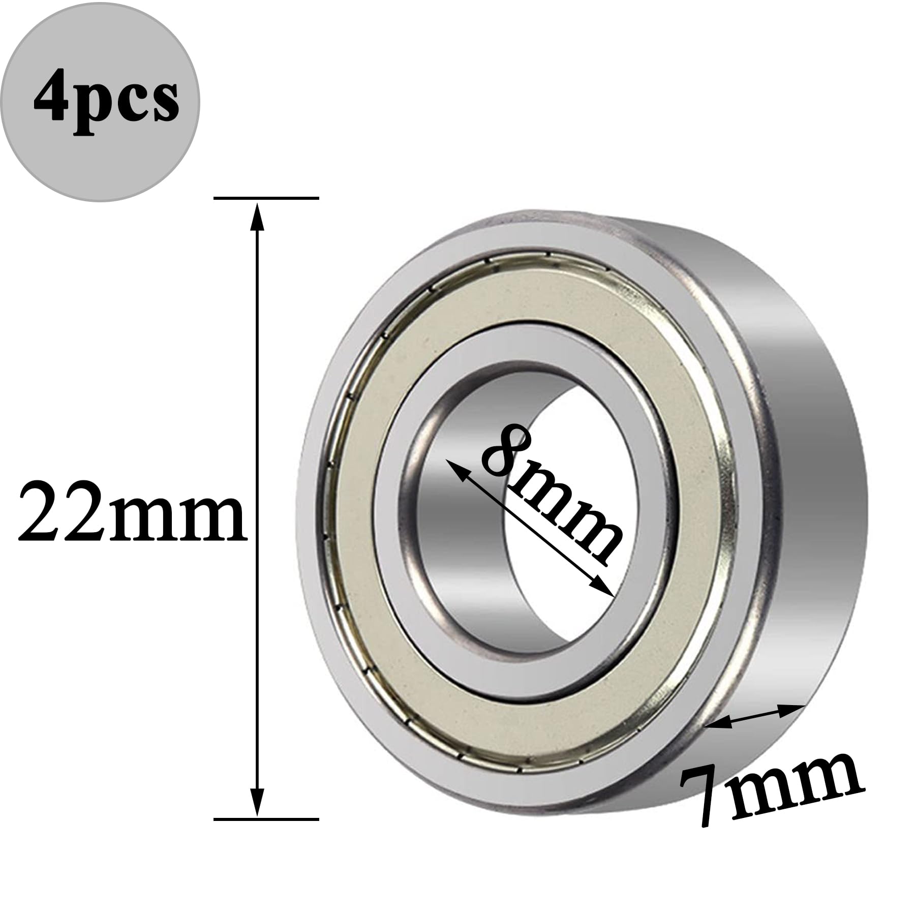 10 Rodamientos 608ZZ ABEC-7 Para Patineta - 7x22x8 Mm, Acero Al Carbono, Sellados, Para Skate, Longboard O Scooter