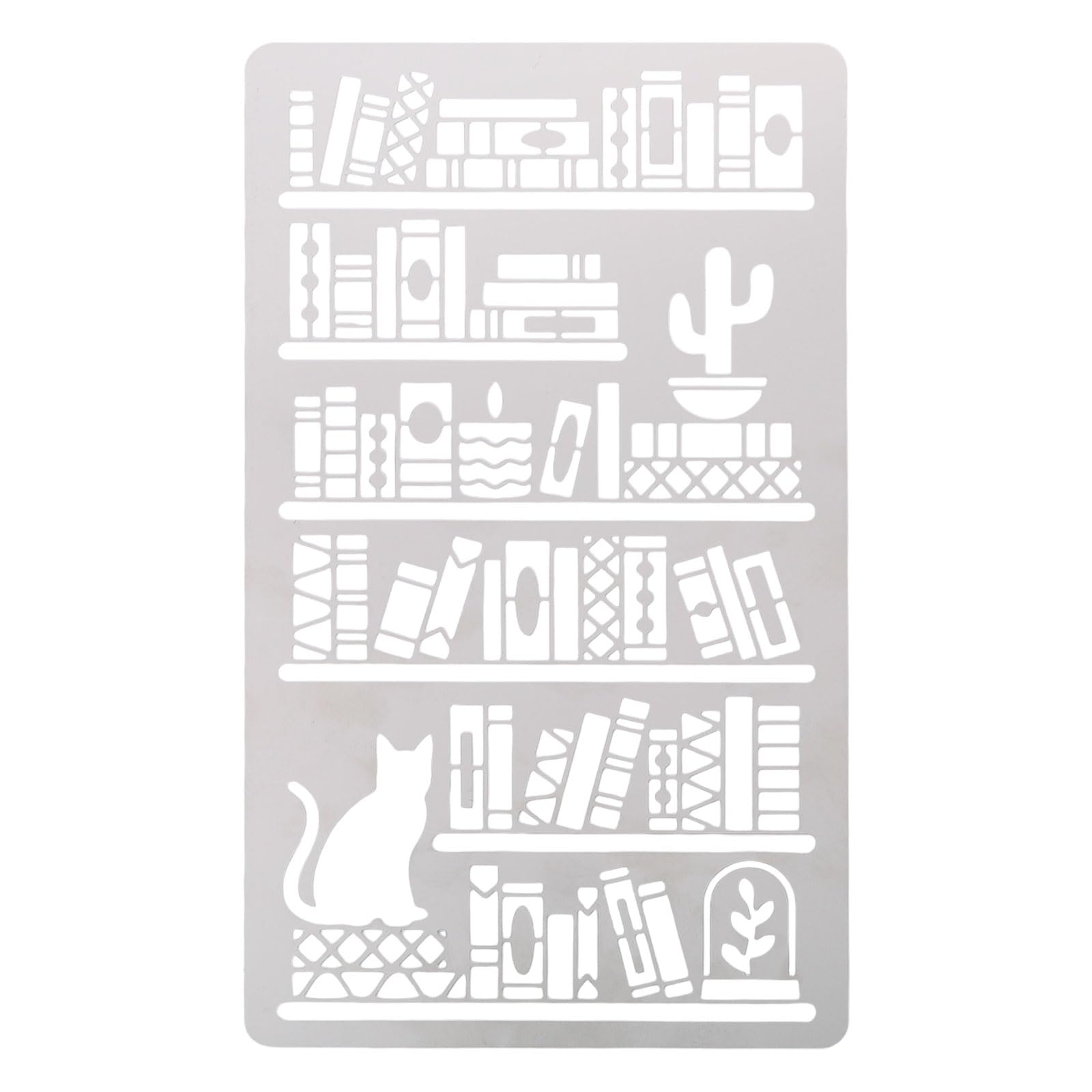 ORIGACH 10.1x17.1 CM Metal Bookshelves and Cat Stencil Template Stainless Steel Reusable Painting Stencils Wood Burning Stencils for Scrapbooking, Wood Carving, Pyrography, Engraving