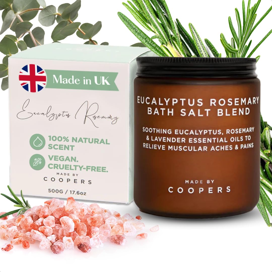 Made by Coopers Eucalyptus Rosemary Bath Salts | Himalayan & Epsom Salts | Soothing Aromatherapy for Muscle Recovery & Relaxation with Eucalyptus, Rosemary & Lavender | Vegan & Cruelty Free | 500g