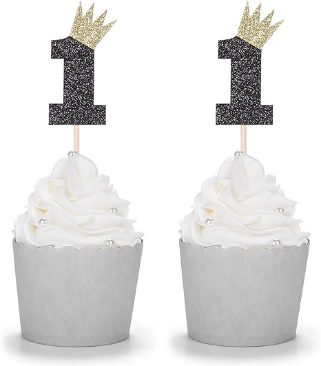 amazon com jckel 24 pcs black glitter number one 1 cupcake toppers kid s first birthday party wild one toys games