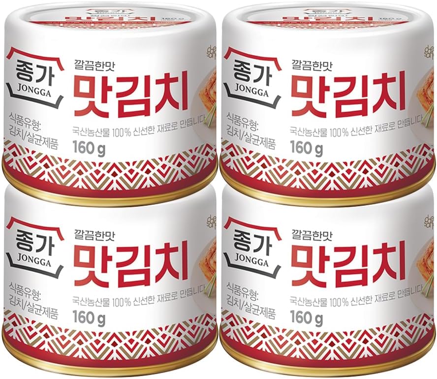 Spicy Premium Cabbage Kimchi Napa [Pack of 4 (Can)] - [Original] - Fermented Kimchi | Long Shelf Life | Spicy Korean Pickled Cabbage | Perfect for Ramen, Rice & Stir-Fries - JONGGA