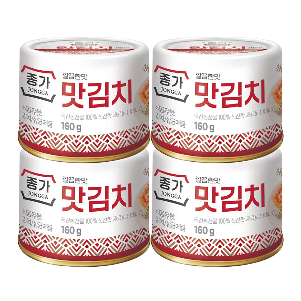 Jongga Spicy Premium Napa Cabbage Kimchi Pack of 4 Cans - Fermented Korean Kimchi, Shelf-Stable, Long Shelf Life for Ramen & Rice