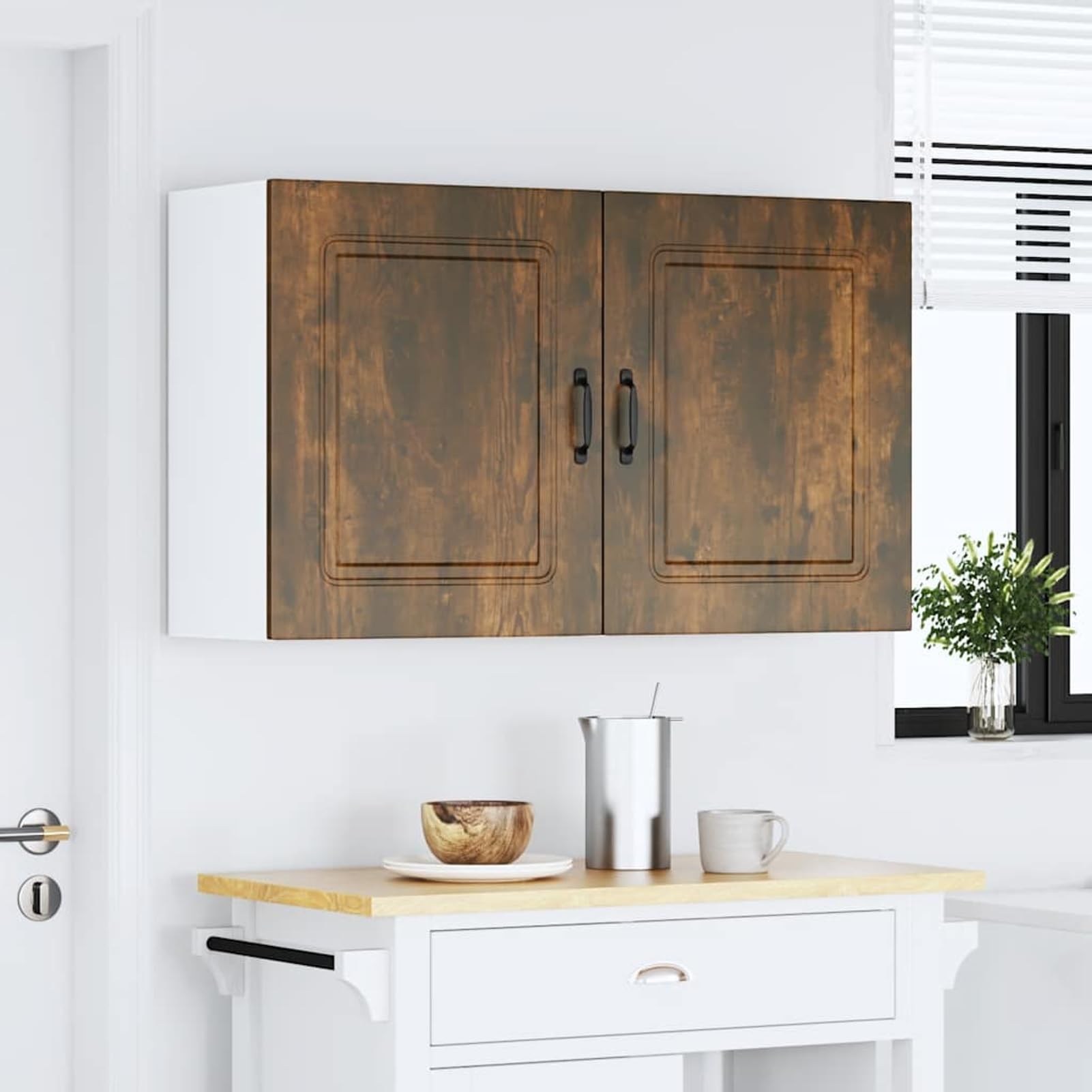 Gecheer Küchen-Hängeschränke 2 STK. Räuchereiche Holzwerkstoff, Hängeschrank Küche Küchenmöbel Wandschrank für Bad Küche Flur, Kalmar-Serie 853568