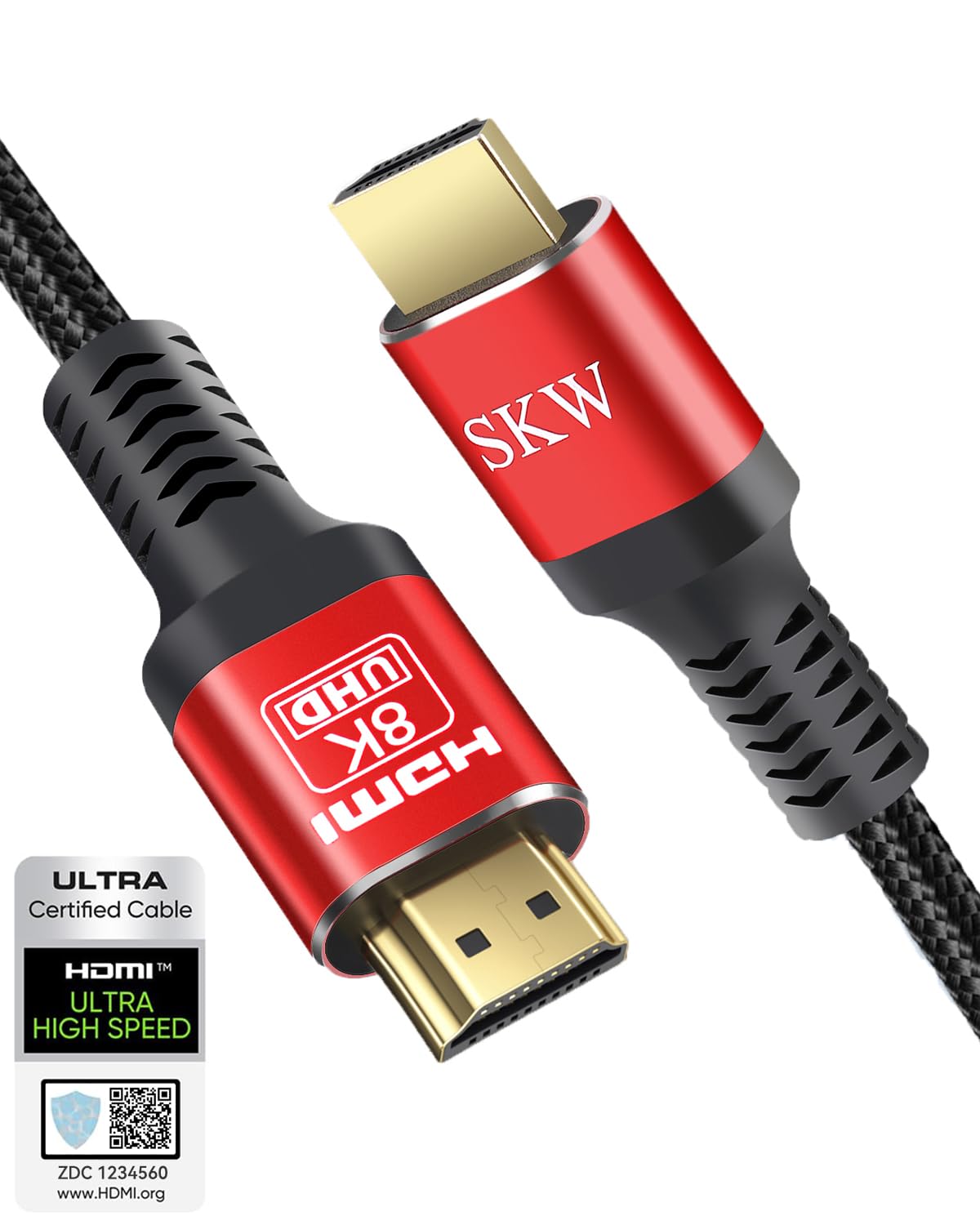 SKW 8K HDMI Cable 3.3ft/1M, 2.1 48Gbps HDMI Braided Cable-4K@120Hz 7680P,DTS:X,HDCP 2.2 & 2.3, HDR 10,eARC,Dynamic HDR,Compatible for Laptop, Monitor, Roku TV