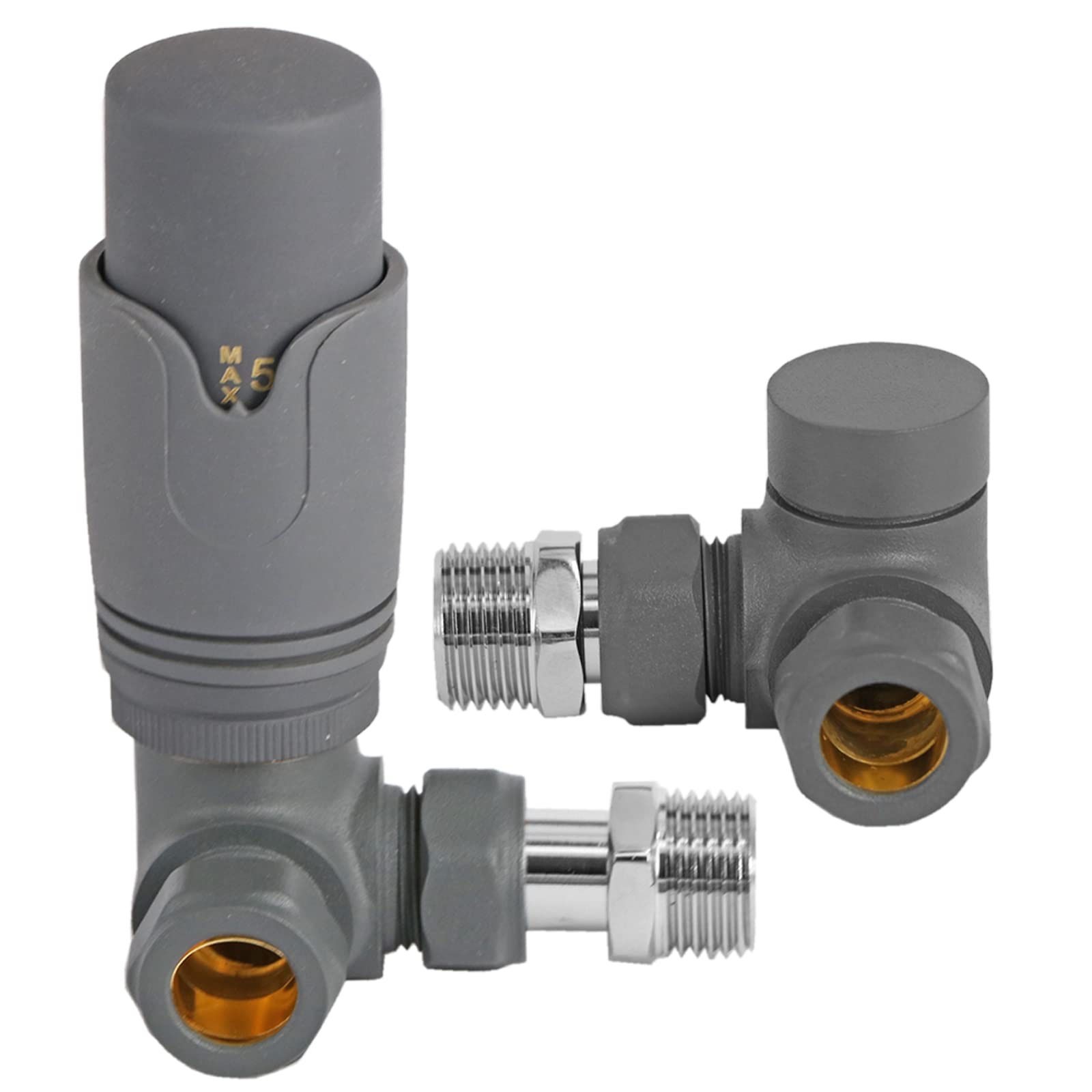 TOWER Thermostatic Radiator Valve Corner Valves TRV Anthracite Grey 90 Rad Set