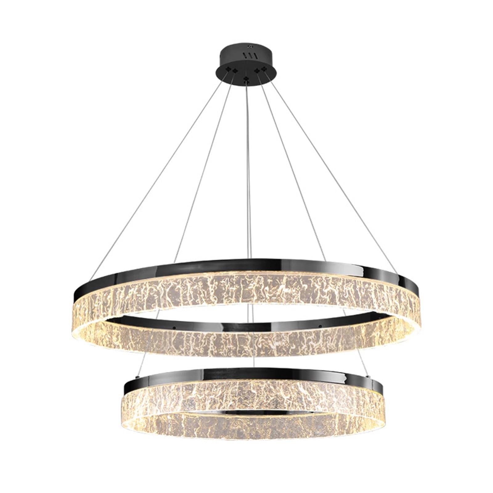 KXEcoLife Modern Led Chandelier Lighting, 2 Ring LED Ceiling Lights Fixtures Dimmable with Remote, High Foyer for Living Room Dining Staircase