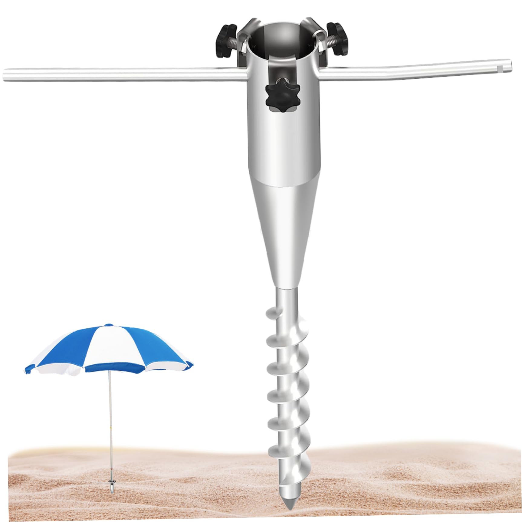 Ancre de Sable pour Parasol de Plage, Support Parasol Robuste 20 Pouces, Ancre Plage réglable, Support en Spirale sans Creuser, Sable pour