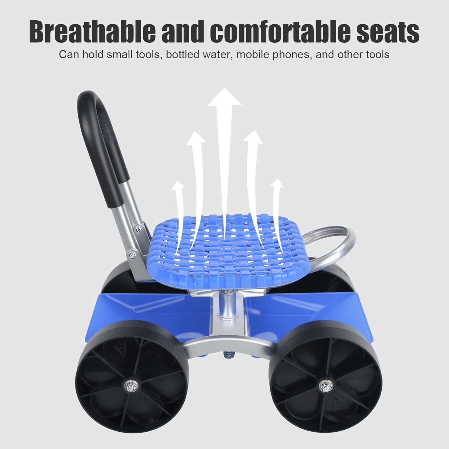 Rolling Garden Seat,Adjustable Height Garden Cart,Utility Stool with Flat Wheels,Foldable Lazy Seat Stool,Picking Rotary Tool Cart with Storage Shelf for Planting Gardening Gift Blue