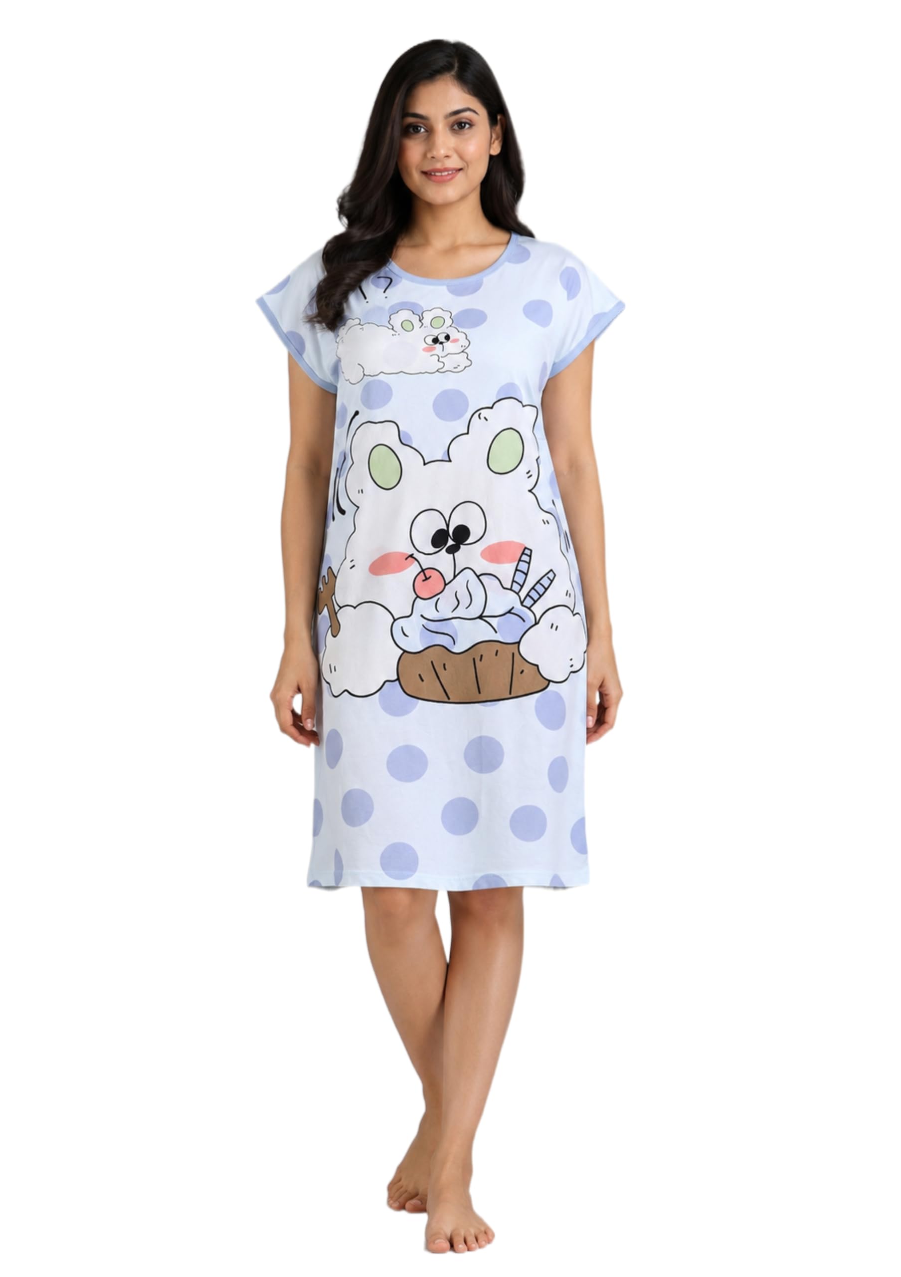 camey Women's Printed Knee Length Loose Fit Nighty | Short Sleeve Sleepwear, Multicolor, Freesize-picture-27