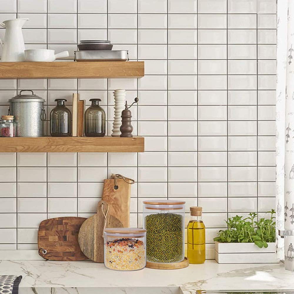Frascos De Vidrio De 750 Ml + 950 Ml Con Tapas De Bambú Juego De 6 Anillos De Silicona, Recipientes Herméticos De Cereales Para Alimentos De Cocina Para Almacenamiento, Juego De Recipientes