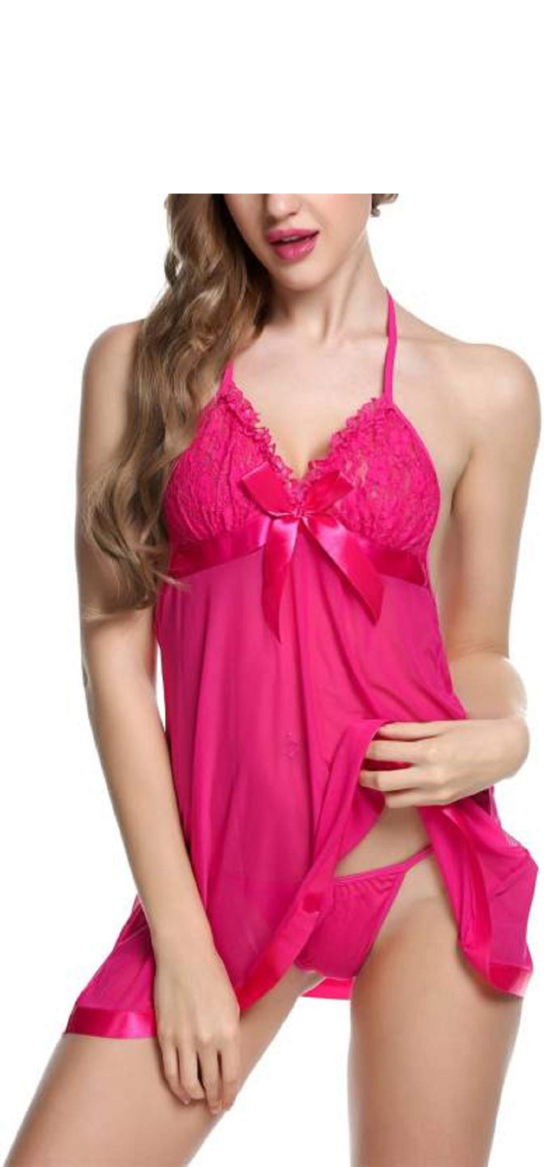 Women Lingerie Lace Chemise Nightgown Sexy Sleepwear Sling Dress Sexy Babydoll Lingerie Honeymoon/First Night/Anniversary Bridal Nightdress Dark Pink-image-24