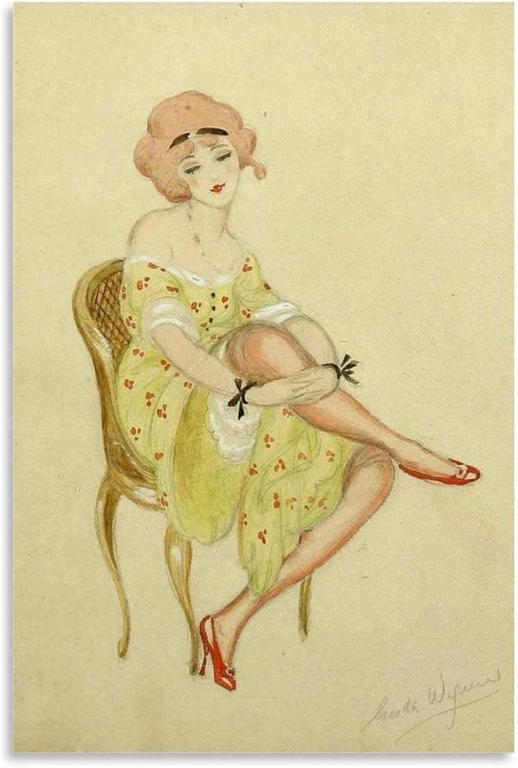 Póster de moda Gerda Wegener chica con zapatos rojos cuadro en lienzo de 50x70cm sin marco 7