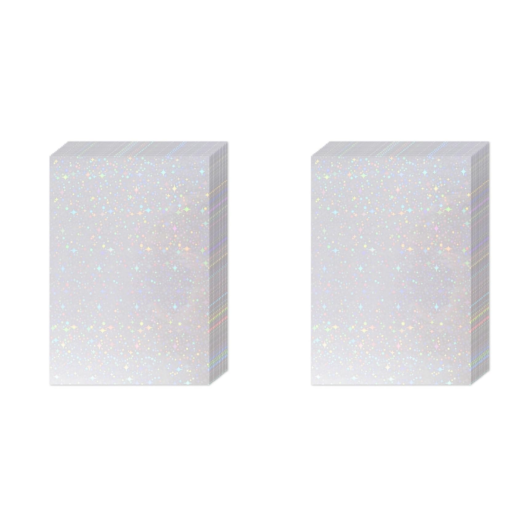 Papier autocollant holographique format A4 motif étoile, lot de 72 feuilles en vinyle transparent
