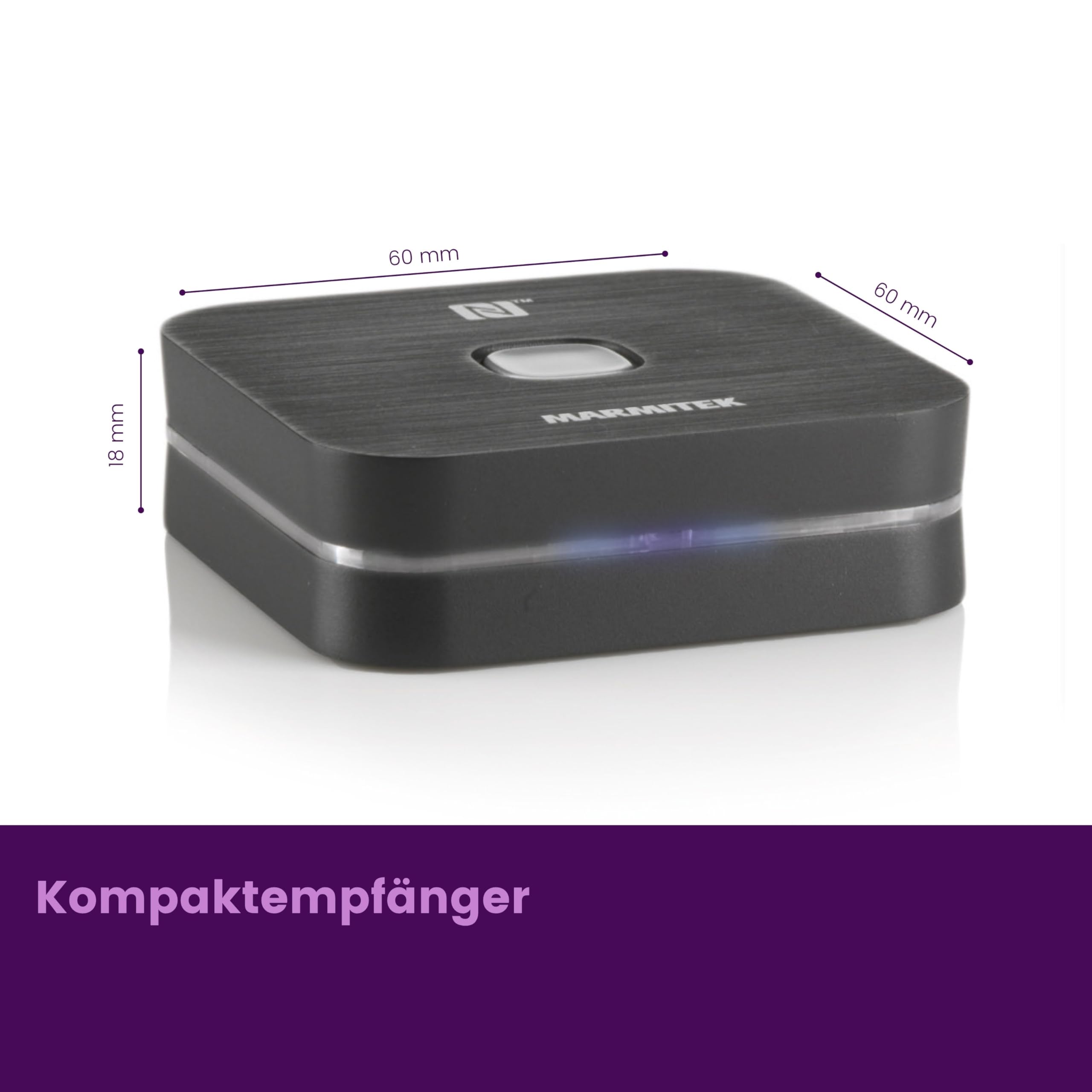 Bluetooth Empfänger Marmitek BoomBoom 80 – Musik kabellos streamen – NFC & 3,5mm Klinke – HiFi Stereo Klang – Kompakter Bluetooth Receiver – Heim HiFi | Audio Receiver zum Musikstreaming auf HiFi-Anlage, 3,5 mm Klinke, USB-Strom, A2DP, Standby-Funktion un