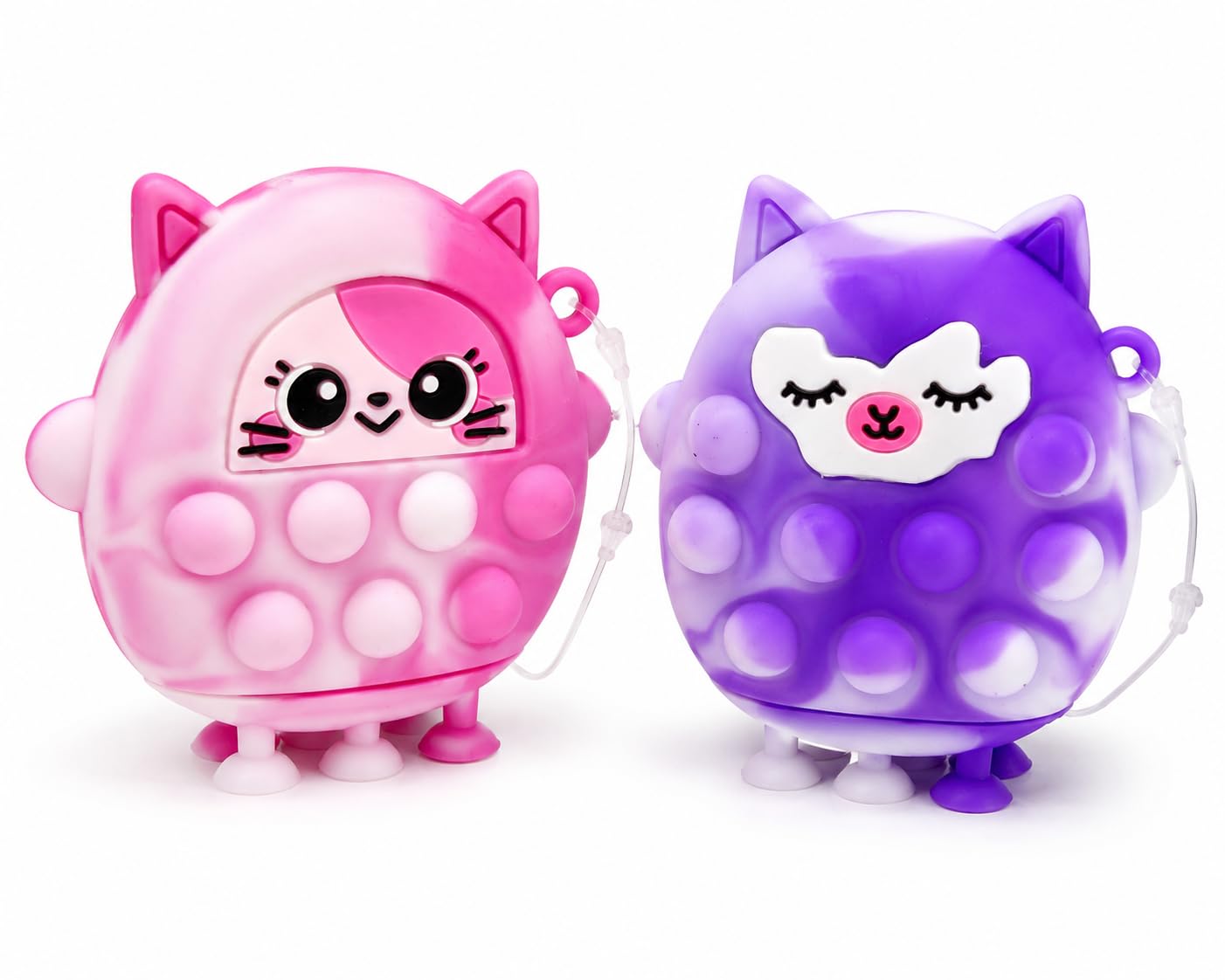Animal Pop Bubble Fidget Toy Keyring Pack of 2 – Cute Sensory Push Pop Toy with Suction Cup Feet, Portable Stress Relief Toy, Random Colour Animal Characters for Kids & Adults HTUK
