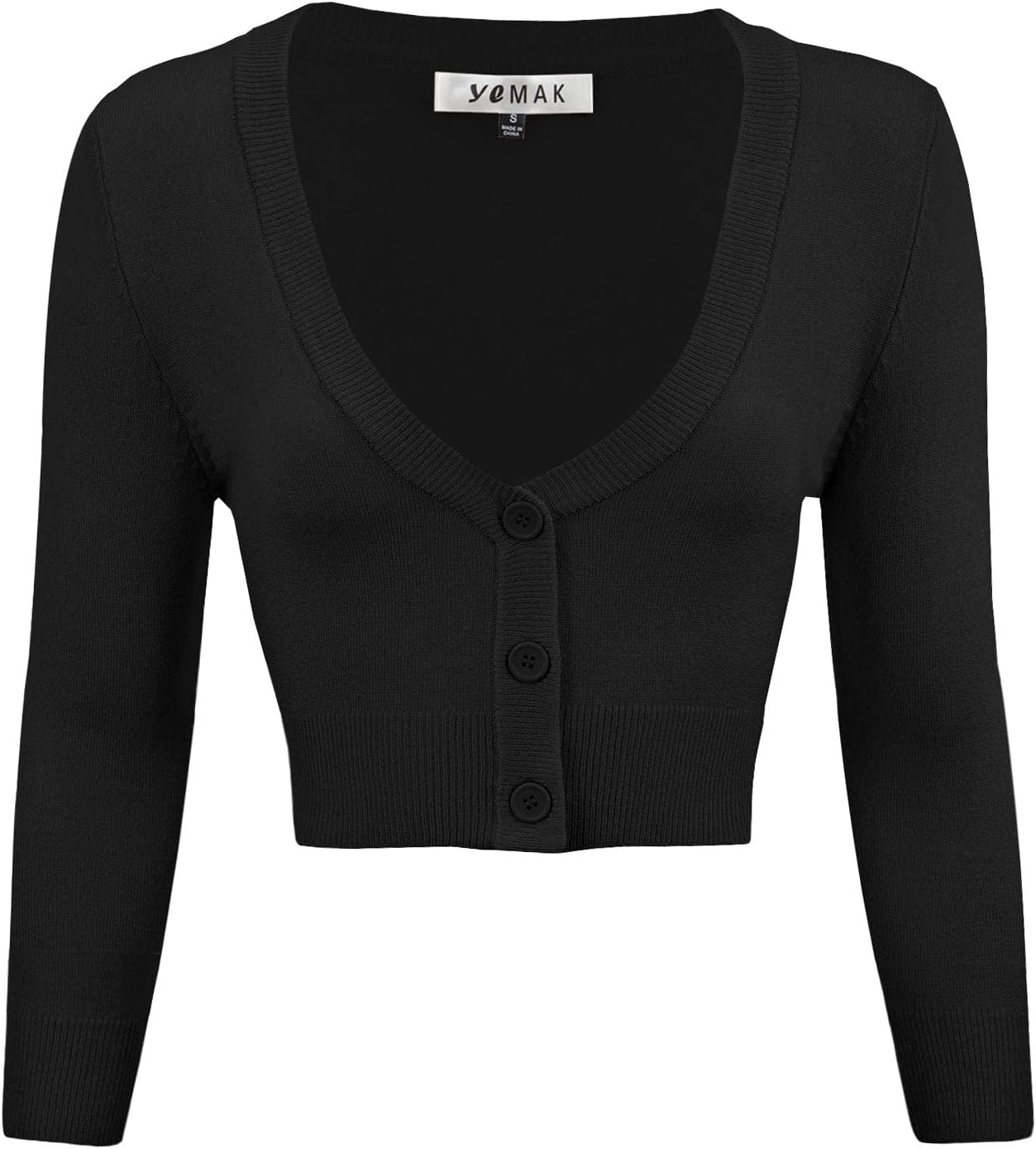 Women's Cropped Bolero Cardigan – 3/4 Sleeve V-Neck Basic Classic Casual Button Down Knit Soft Sweater Top (S-4XL)