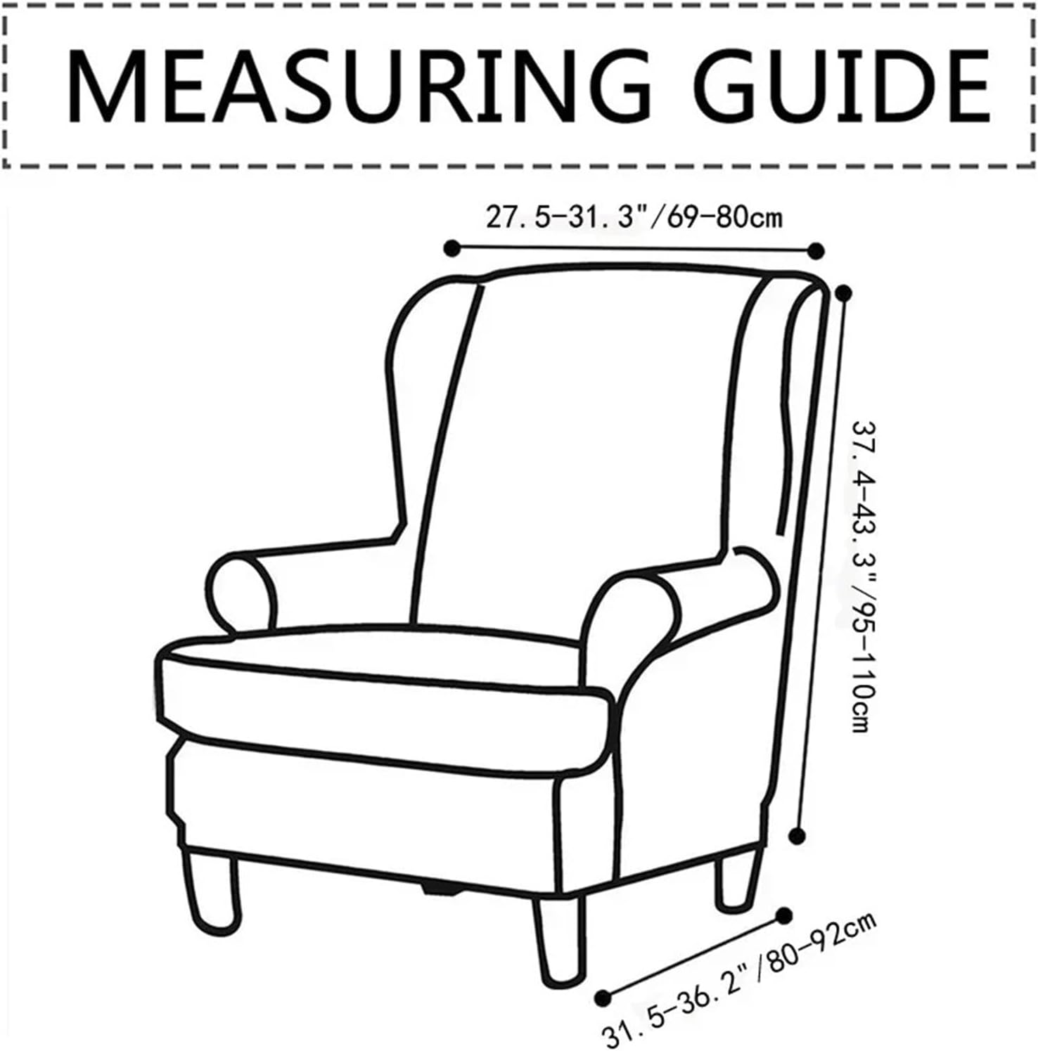 Wing Chair Slipcover 2pcs/Set Wing Chair Cover Elastic High Back Armchair Solid Colour Single Sofa with Cushion Hotel Home(Color 6)