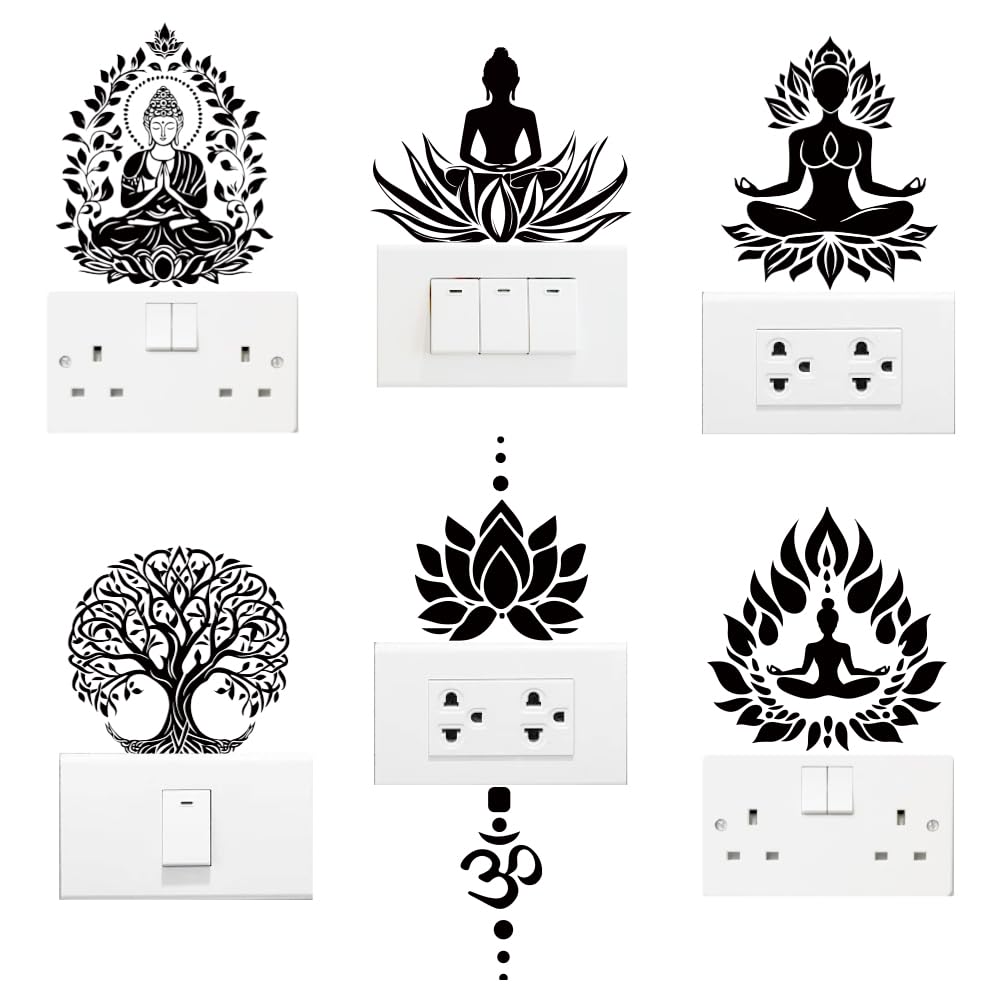 AHANDMAKER 6Pcs Light Switch Plate Stickers, Mindful Spiritual Design